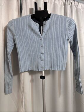 Garage Powder Blue Ribbed Cropped Cardigan
